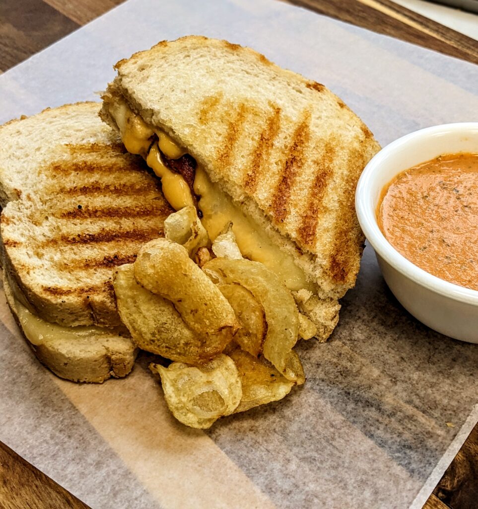 Blue Sky Bistro Grilled Cheese & Bacon with tomato bisque soup special